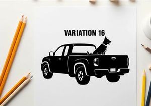 Silhouette of a dog in the back of a pickup truck variation 16