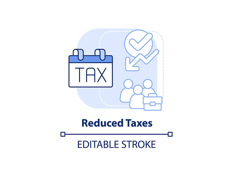 Reduced taxes light blue concept icon