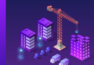 Isometric city set of violet colors