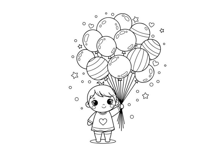 Child holding colorful balloons vector illustration flat design