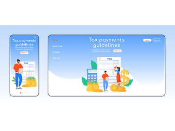 Tax payments guidelines adaptive landing page flat color vector template preview picture