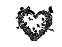 Silhouette heart with roses bow and butterfly