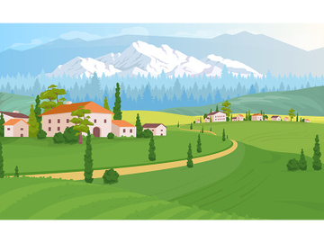 Rural dwelling scenery flat color vector illustration preview picture