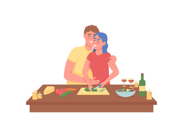 Happy couple cooking romantic dinner flat color vector detailed characters preview picture