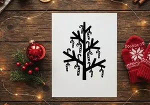 Minimalist Christmas Tree Wall Decor with Candy Cane Ornaments