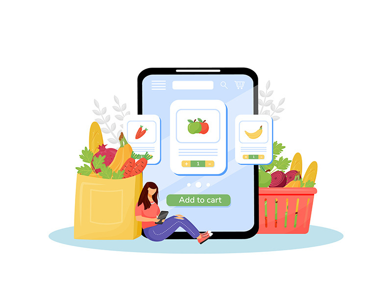 Online grocery flat concept vector illustration