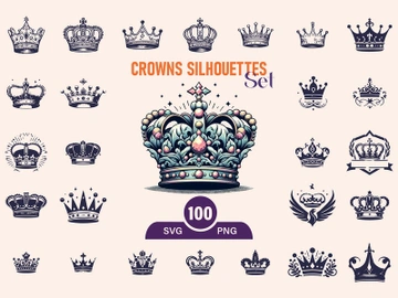 Royal Crown Silhouette, Retro King Crown Icons. preview picture