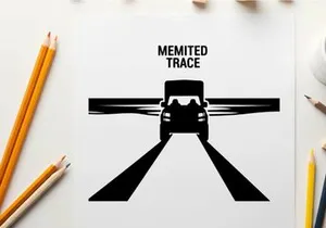 Silhouette of a speeding truck with motion blur and text 'memited trace'