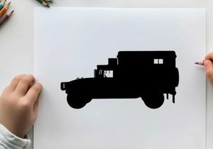 Silhouette of a military style truck with a large cargo area