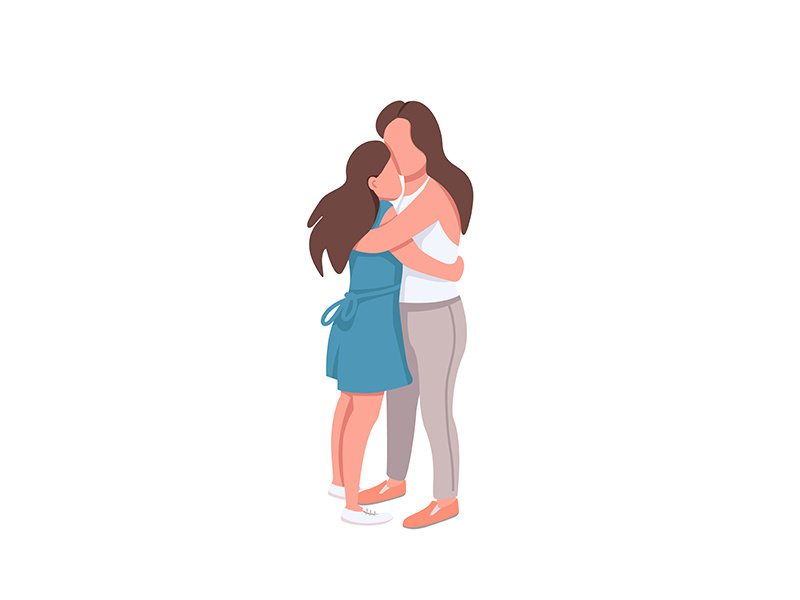 Mom and daughter flat color vector faceless characters