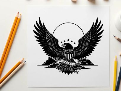 American eagle silhouette with stars and stripes shield