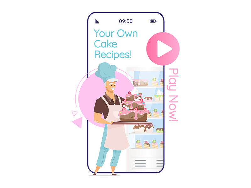 Your own cake recipes cartoon smartphone vector app screen