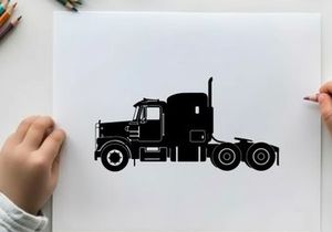 Silhouette of a semi truck with a large cab and trailer
