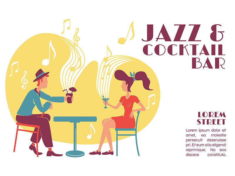 Jazz and cocktail bar banner flat vector template