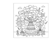 Birthday celebration with balloons and cake vector illustration