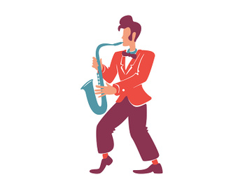 Stylish saxophonist flat color vector faceless character preview picture