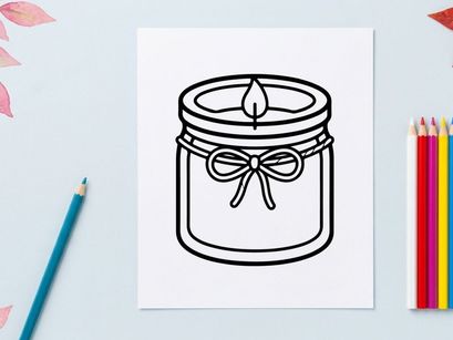 Ícone de vela aromatizada em um frasco de vidro. Ilustração minimalista em linha de uma vela acesa.