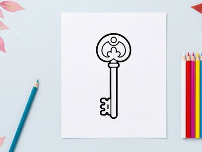 Classic skeleton key with ornate bow design. Vintage metal key isolated on white for security and decor themes.