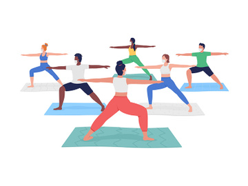 Yoga class during pandemic flat color vector faceless character preview picture