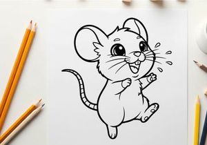 Cute happy mouse running splash vector illustration