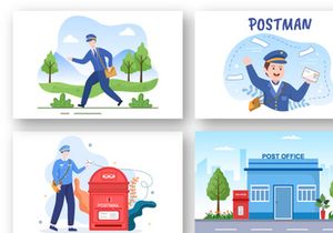 10 Postman Cartoon Vector Illustration