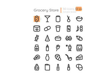 Supermarket category linear icons set preview picture