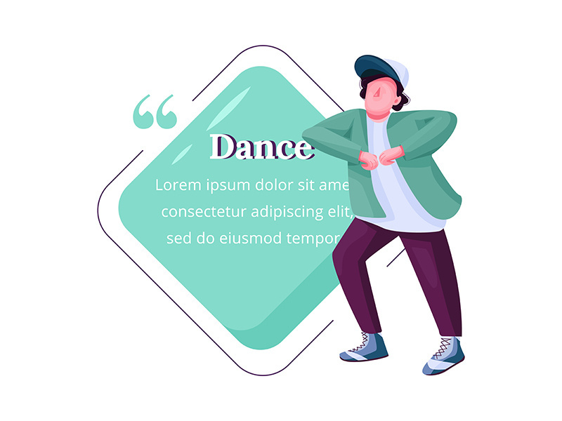 Young male dancer flat color vector character quote