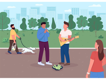 Street music playing flat color vector illustration preview picture