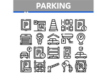 Parking Car Collection Elements Icons Set Vector