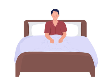 Sad man with sleep disorder semi flat color vector character preview picture