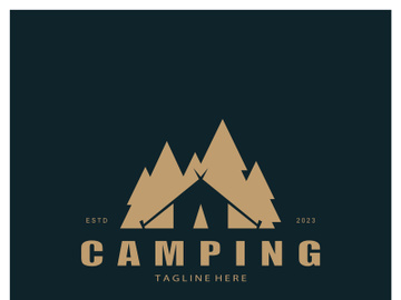 vintage and retro tent logo, camping. With tent, tree and bonfire sign. adventurers, scouts, climbers, camping equipment center preview picture