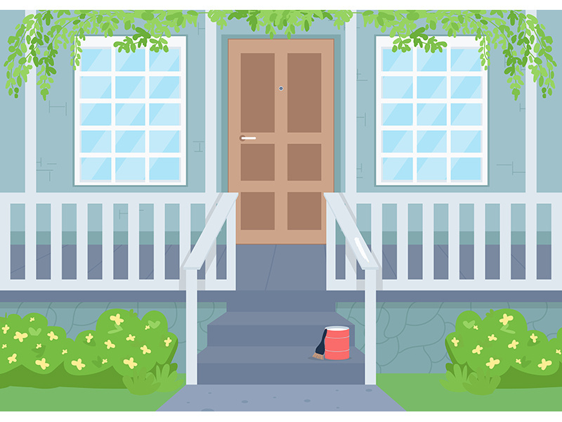 Outdoor house renovation in spring flat color vector illustration