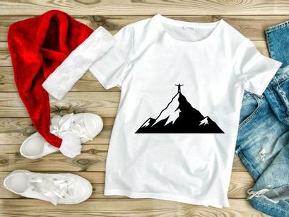 Man Silhouette on Mountain Peak, Victory, Success, Achievement Symbol