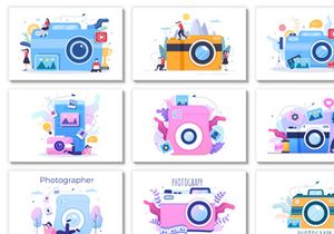 30 Photography Studio with Camera Flat Design