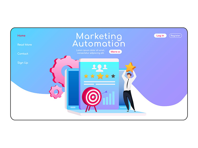 Marketing automation landing page flat color vector template