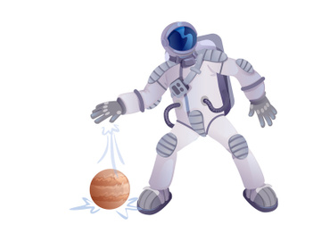 Cosmonaut and planet flat cartoon vector illustration preview picture