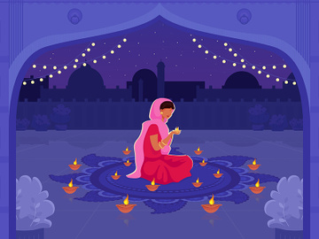 Woman in sari pray flat color vector illustration preview picture