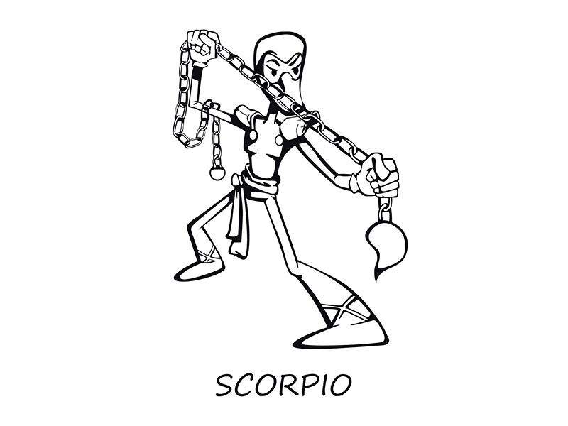 Scorpio zodiac sign person outline cartoon vector illustration