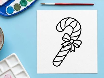 Hand-drawn candy cane with festive bow for Christmas holiday celebration and winter decor