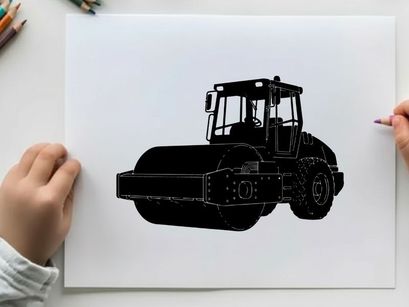 Silhouette of a road roller construction vehicle