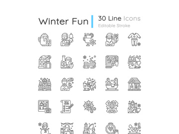 Winter fun linear icons set preview picture