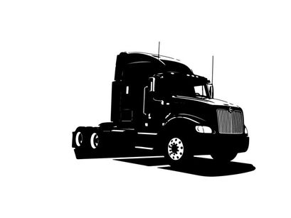 Silhouette of a semi truck on a white background