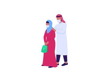 Arabian husband and wife in medical masks flat color vector faceless characters preview picture