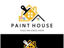 logo icon illustration house paint with a blend of brushes and rollers for house wall paint design, minimalist house, painting, interior, building, property business, wallpaper, vector concept