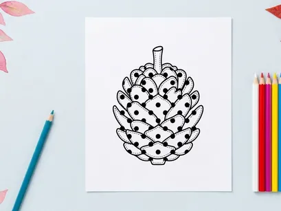 Ilustración de piña dibujada a mano. Boceto botánico decorativo de una semilla de árbol conífero.