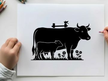 Silhouette of cow and calf in a serene natural setting preview picture
