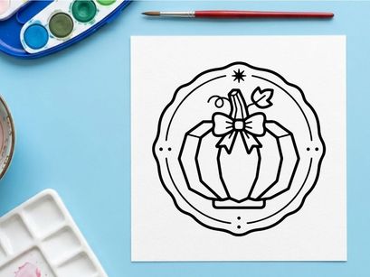 Emblema de Halloween vintage con lirio floral y estrellas. Diseño clásico de corona espeluznante para decoraciones estacionales y manualidades.