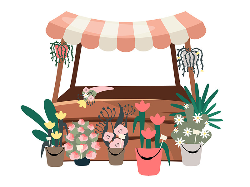 Flowers market stall flat vector illustration