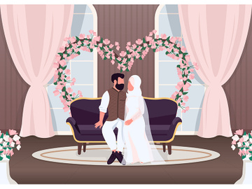 Islam newlyweds flat color vector illustration preview picture