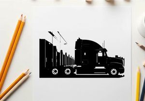 Silhouette of a large black truck with trailer silhouette